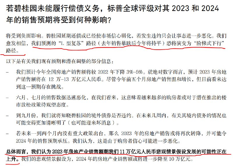 标普对房地产市场的观点，现实低于其之前的中性预期，在向悲观场景靠拢