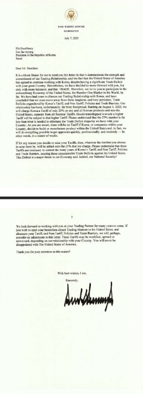 这是懂王给日本和韩国加征关税的信函，只有收件人称谓不同，正文的japan换成korea，其他都是复制粘贴