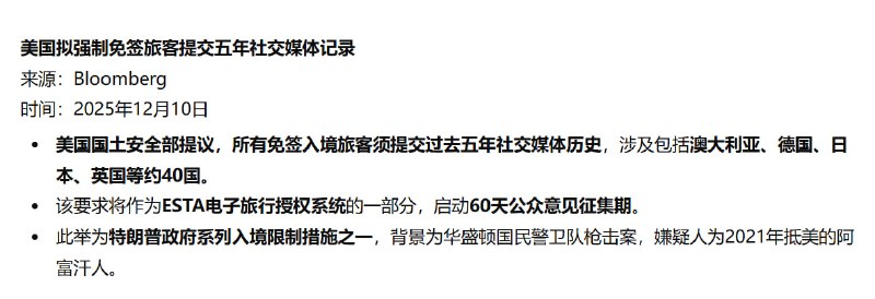 懂王严查免签入境旅客社交媒体记录