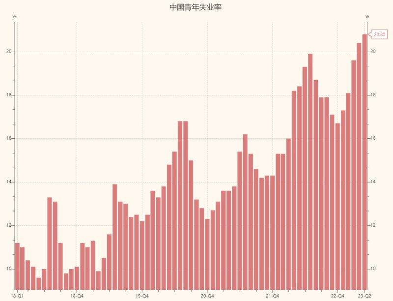5月青年失业率继续上升，从20.4%升至20.8%