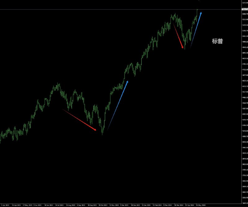 标普，纳斯达克都强势大涨破了新高，在上个月四月中旬美股突然大跌时，市场比较恐慌，甚至有不少人说要崩盘