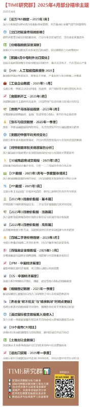 2025年4月研究群与报告库中的部分精华主题与报告近期关税政策影响相关的数据分析和报告内容占比很大，在密切追踪外溢性影响