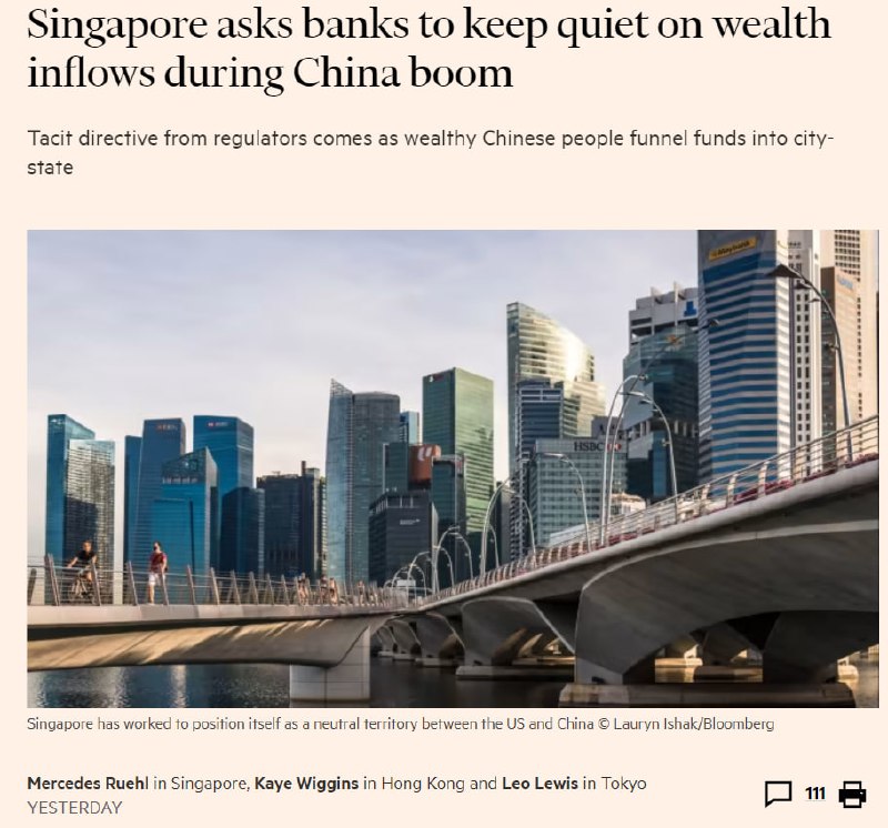 新加坡金融账户净流入从去年2季度开始暴增，单季净流入1062亿新加坡元，创1986年有数据以来最高水平，且超过之前历史最高值的2倍，去年全年水平都高的爆表，FT最新报道如图2，结合数据一起理解新加坡金融账户净流入从去年2季度开始暴增，单季净流入1062亿新加坡元，创1986年有数据以来最高水平，且超过之前历史最高值的2倍，去年全年水平都高的爆表，FT最新报道如图2，结合数据一起理解